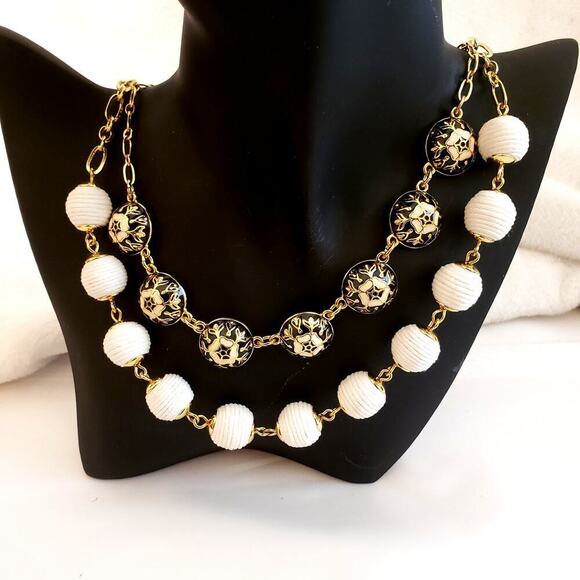 Talbots Layered Two Strand Necklace Wrapped Enameled Beads Beautiful High End - Picture 2 of 8